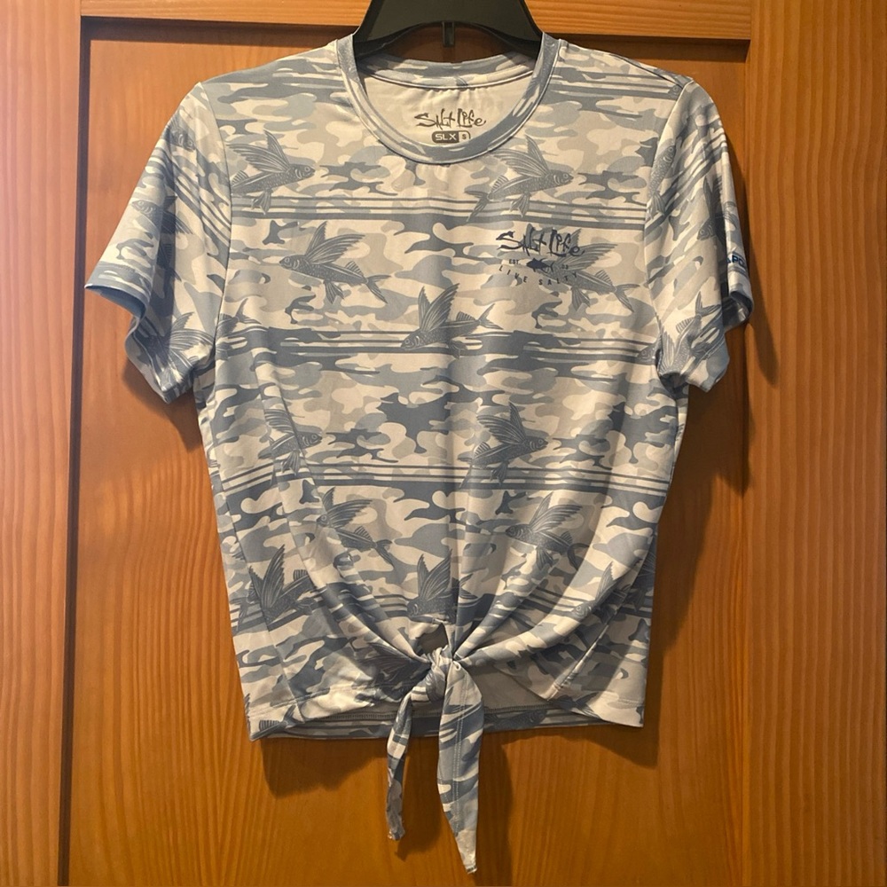 Salt Life Women’s S/S Live Salty Camo Gray Silver SLX DriFit Shirt NWT S